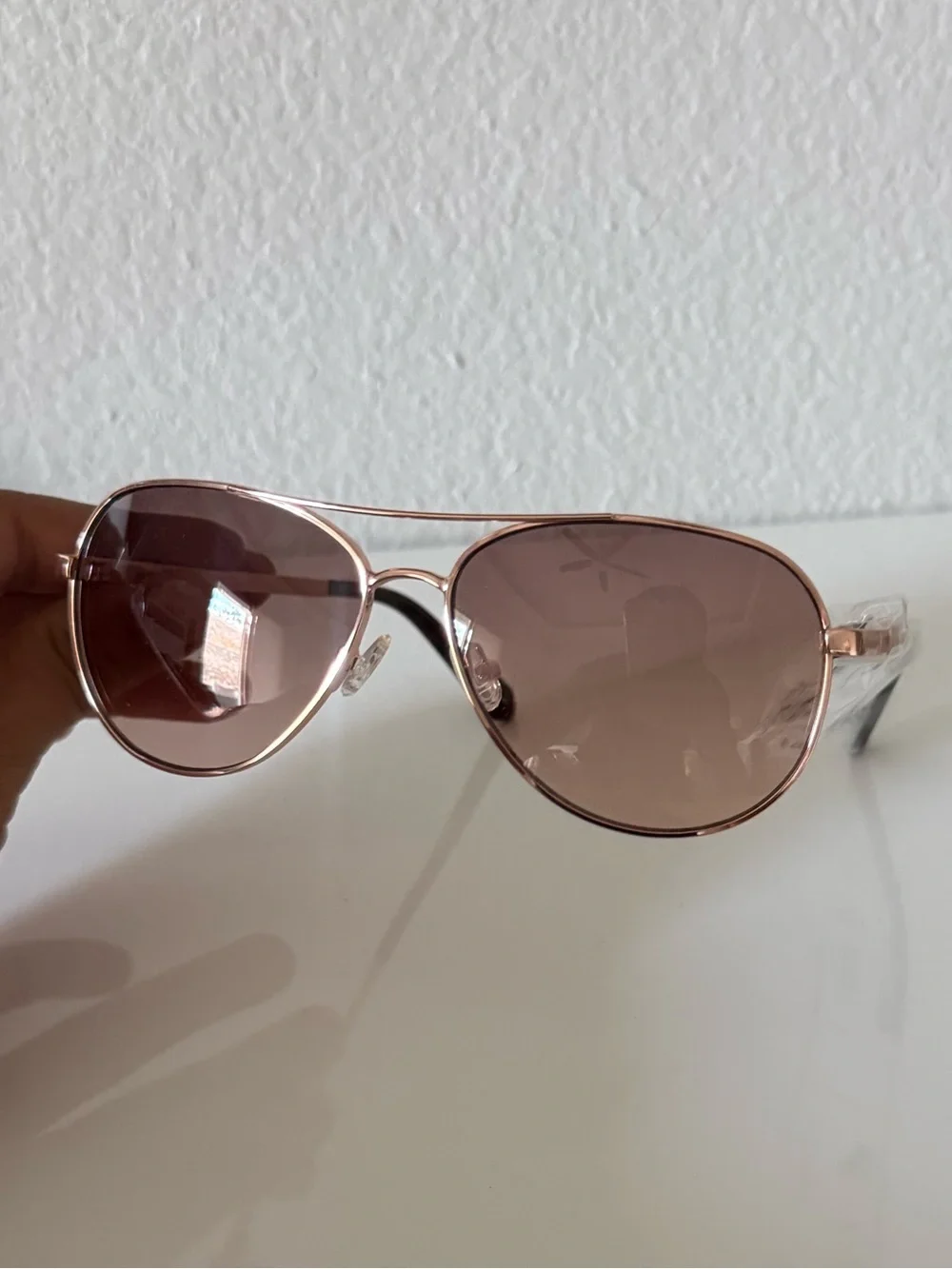 kate spade Rose Gold Frame Sunglasses with Brown Lenses